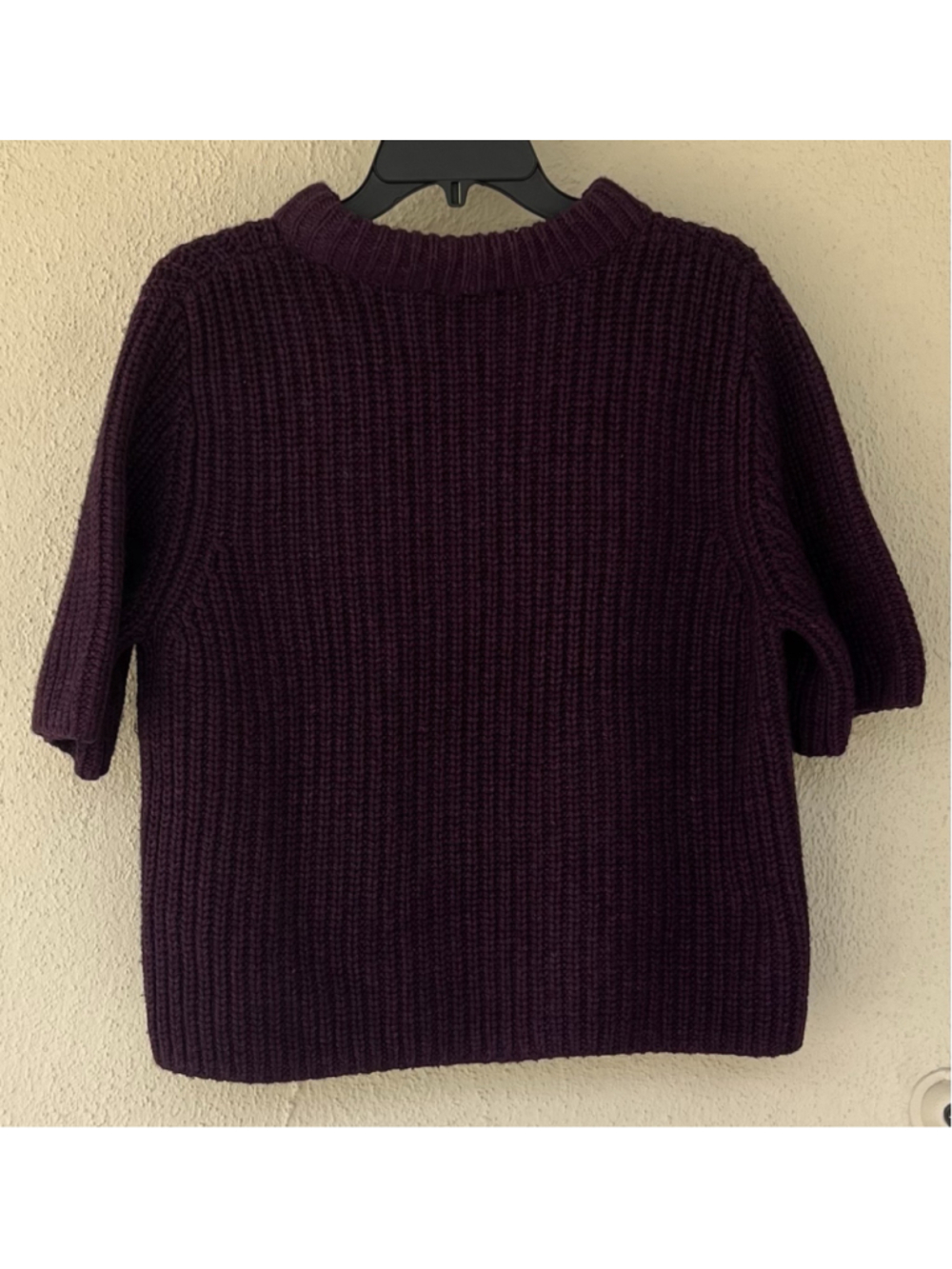 COS Chunky Rib Knit Short Sleeve Sweater Purple Cotton Wool Blend Large Thick - Picture 3 of 6